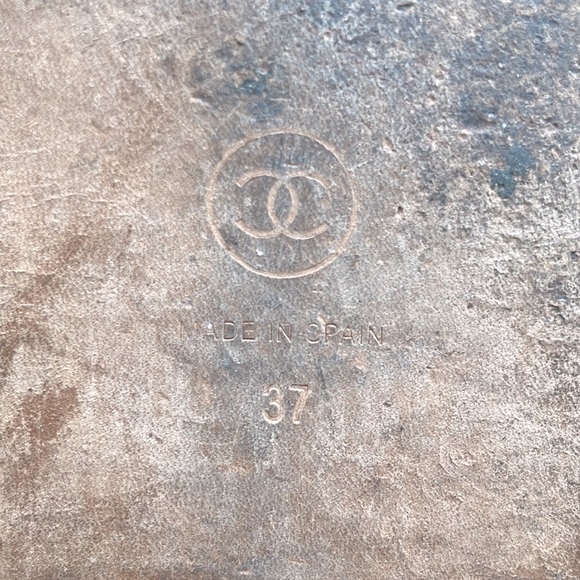 CHANEL slides sandals metallic silver espadrilles size 37 6 6.5 7 - Picture 6 of 11